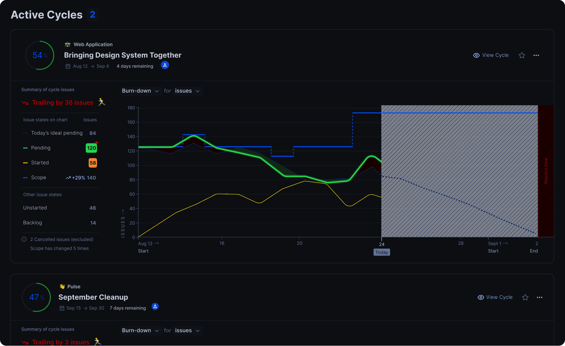 Plane Active Cycles dashboard design