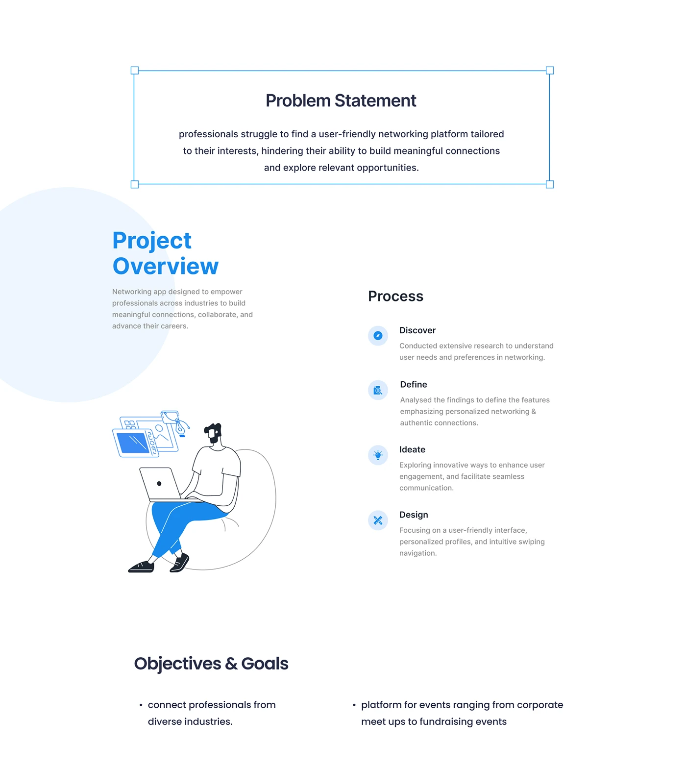 Connect case study: problem statement, project overview, and the Discover–Define–Ideate–Design process
