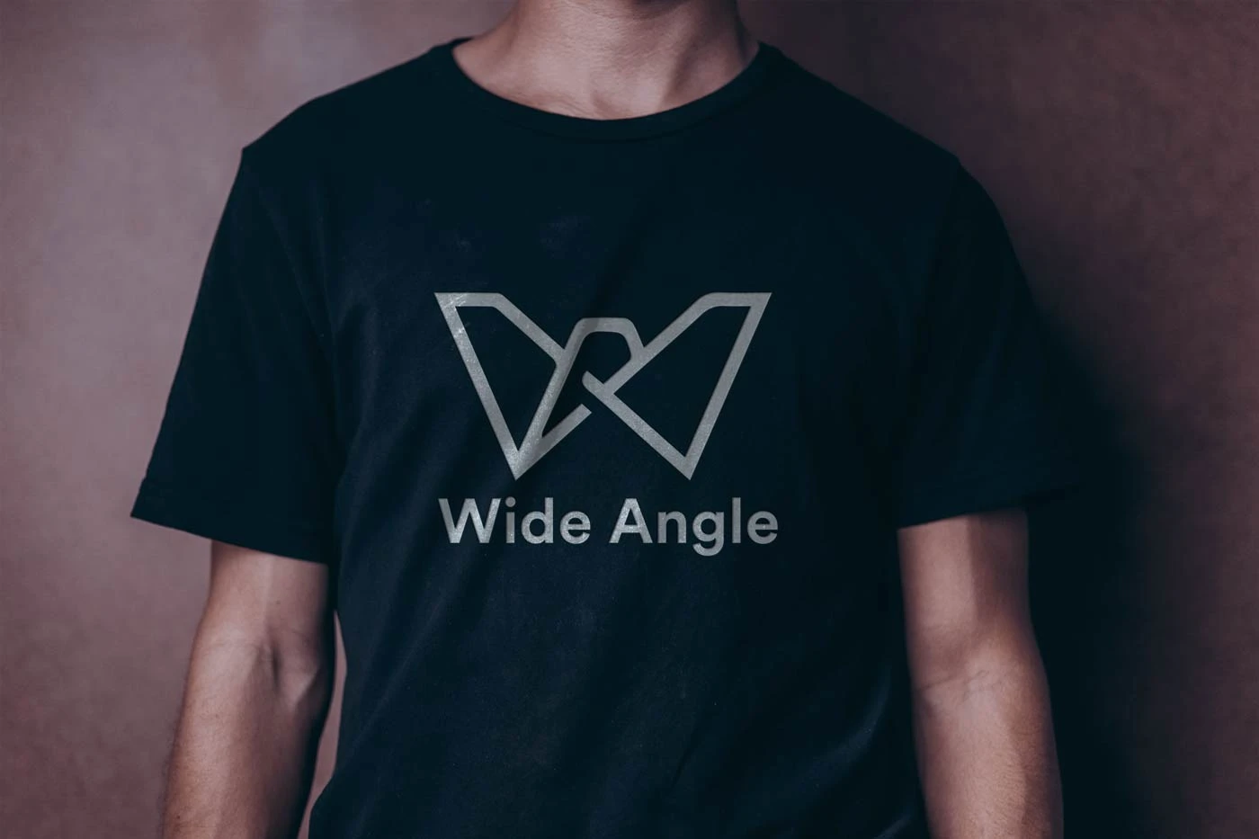 Wide Angle logo applied to a black t-shirt